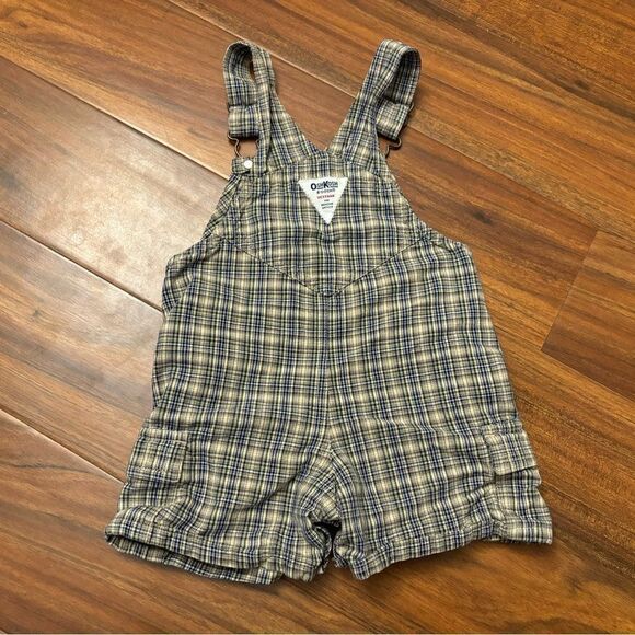 Osh Kosh B’Gosh vintage plaid green/blue/yellow/white overall shorts - Picture 2 of 6